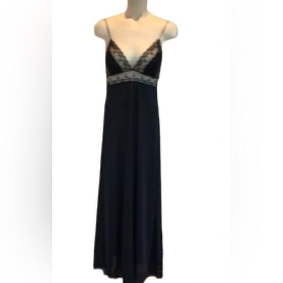 Vintage Negligee floral lace floor length spaghetti strap empire waist Black Med - Picture 1 of 9